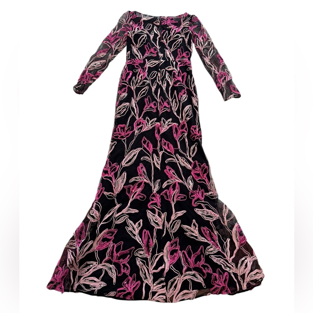 MARCHESA NOTTE***Elegant Floral Long Sleeve Maxi Dress Gown***US 6 $1295 - Picture 10 of 14
